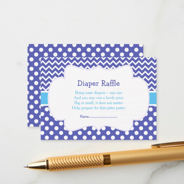 Blue Chevron & Polka Dot Diaper Raffle Enclosure Card (Front/Back In Situ)