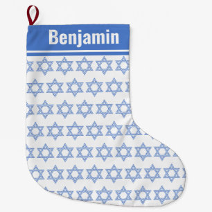 Blue Chevron Star of David Hanukkah Large Christmas Stocking