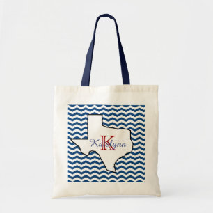 Blue Chevron Texas Monogram Tote Bag