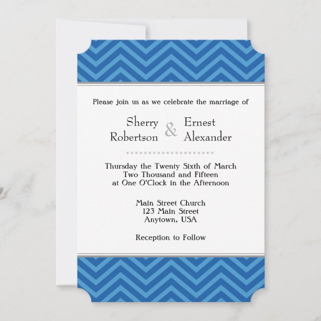 Blue Chevron Wedding Invitations (Front)
