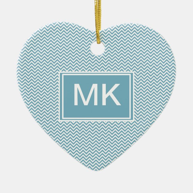 Blue Chevron with Monogram Ceramic Tree Decoration (Front)