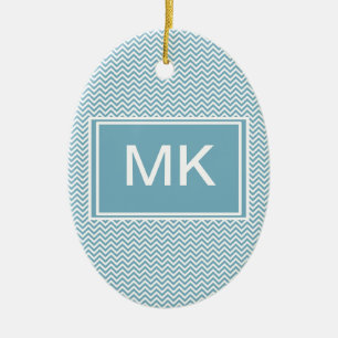 Blue Chevron with Monogram Ceramic Tree Decoration