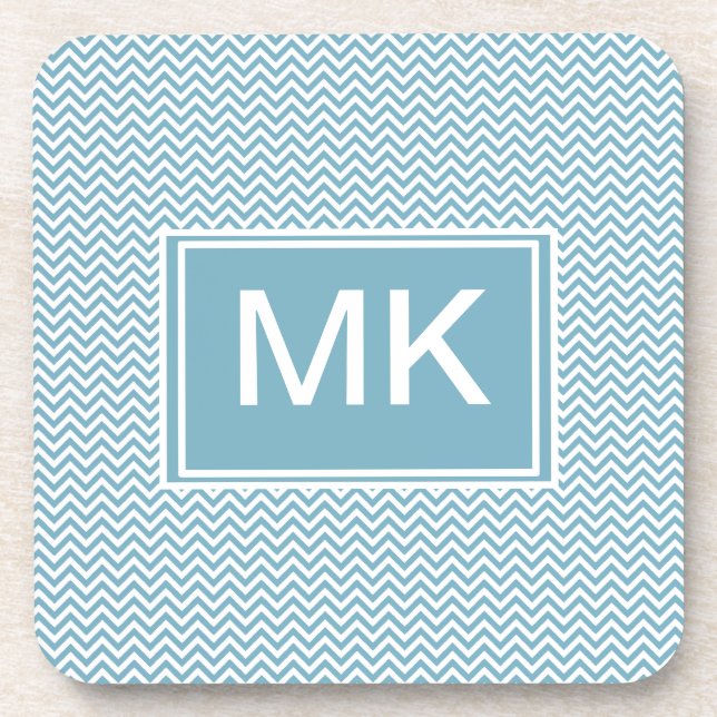 Blue Chevron with Monogram Coaster (Front)