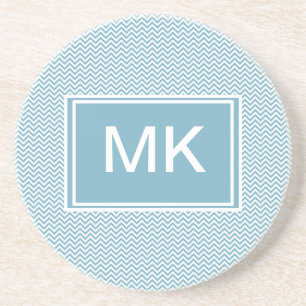 Blue Chevron with Monogram Coaster