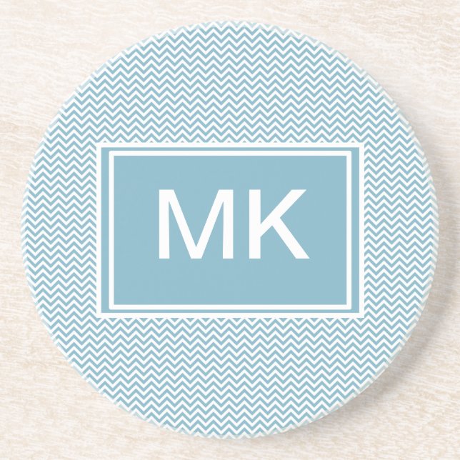 Blue Chevron with Monogram Coaster (Front)