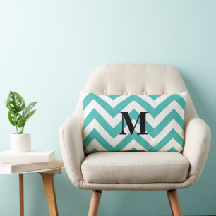 Blue Chevron with Monogram Lumbar Cushion
