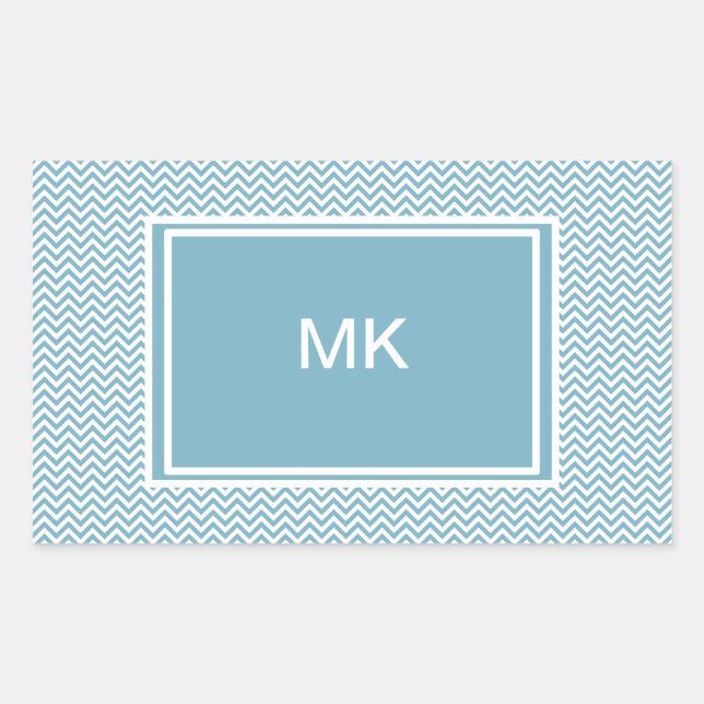 Blue Chevron with Monogram Rectangular Sticker (Front)