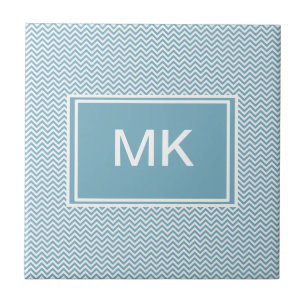 Blue Chevron with Monogram Tile