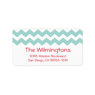 Blue chevron zigzag pattern return address label