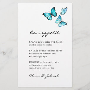 Blue chic butterflies Stylish elegant wedding menu