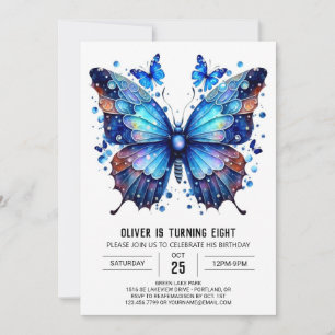 Blue Chic Butterfly Boy Birthday  Invitation