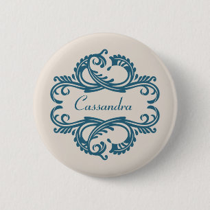 Blue Chic Damask Button