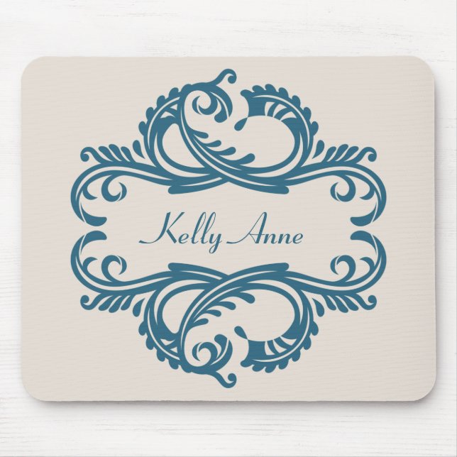 Blue Chic Damask Mousepad (Front)