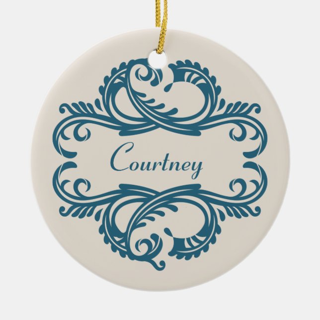 Blue Chic Damask Ornament (Front)