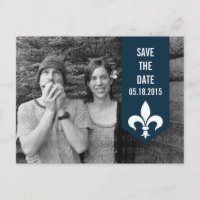 Blue Chic Flourish Banner Save the Date Postcard