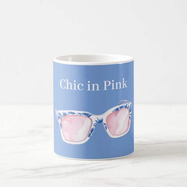 Blue Chic In Pink Sunglasses Coffee Mug (Center)