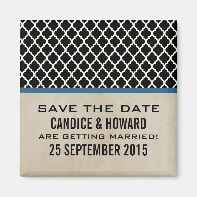Blue Chic Quatrefoil Save the Date Magnet (Front)