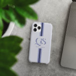 Blue | Chic Stripes Monogram  iPhone 15 Pro Max Case<br><div class="desc">Elevate your everyday style with the Blue | Chic Stripes Monogram Phone Case, where elegance meets personal expression. This case showcases a beautifully designed monogram featuring bold, classic serif initials, prominently displayed at the centre, with your name elegantly written below. The combination of soft blue hues and vertical, retro-inspired stripes...</div>