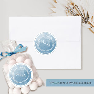 Blue Chic Watercolor Monogram Envelope Seal /Favou