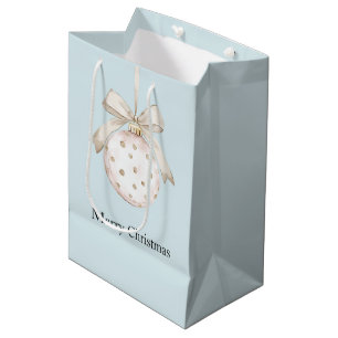 Blue Chic White Dots Bow Ornament Christmas Medium Gift Bag