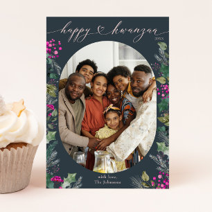 Blue & Chic Winter Foliage Happy Kwanzaa Card