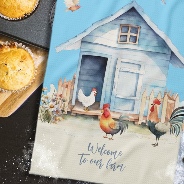 Blue Chicken Coop Farmhouse Dish Towel (Creator Uploaded)