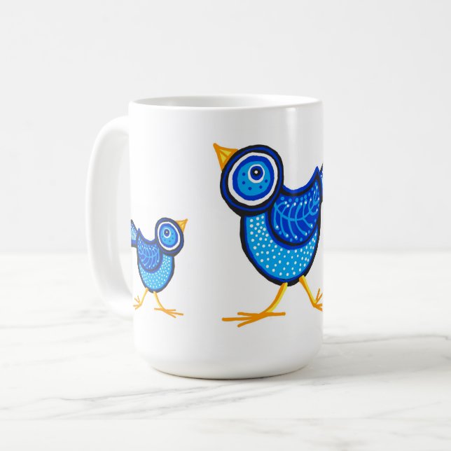 Blue chicks and mother hen coffee mug (Front Left)