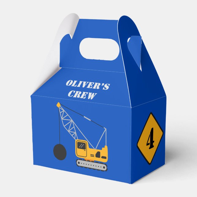 Blue Children's Construction Birthday Paper  Favour Box (Front Side)