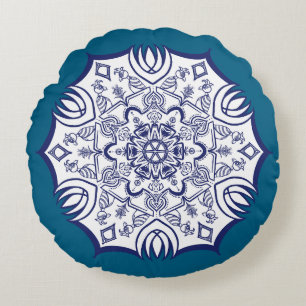 Blue China Mandela Round Cushion