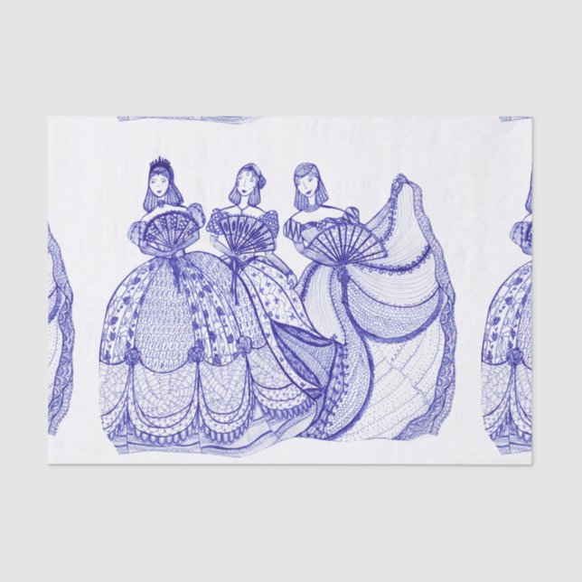 Blue China Pattern Tissue Paper (Front)
