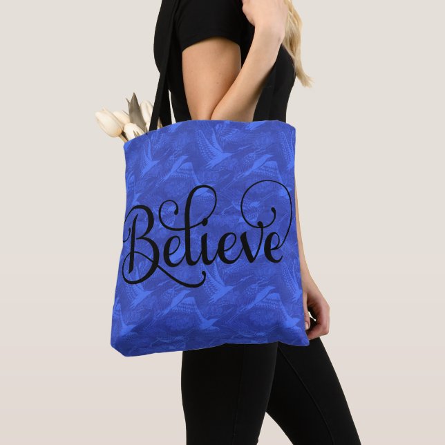 Blue China Tote "Believe" (Close Up)