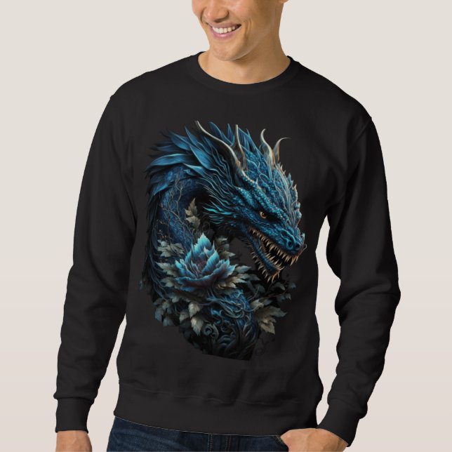 Blue Chinese Dragon E Girl Aesthetic E Boy retro 9 Sweatshirt (Front)