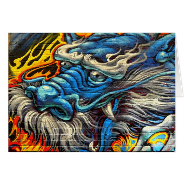 Blue Chinese Dragon Graffiti All Occasion Card (Front Horizontal)