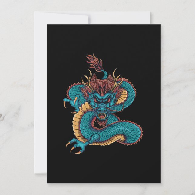 blue chinese dragon invitation (Front)