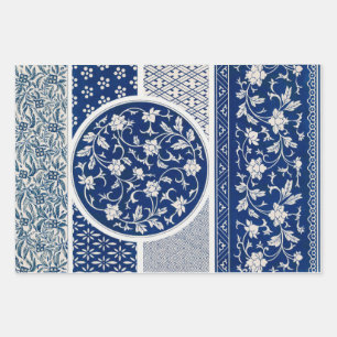 Blue Chinese Ornaments Decoupage Prints Wrapping Paper Sheet