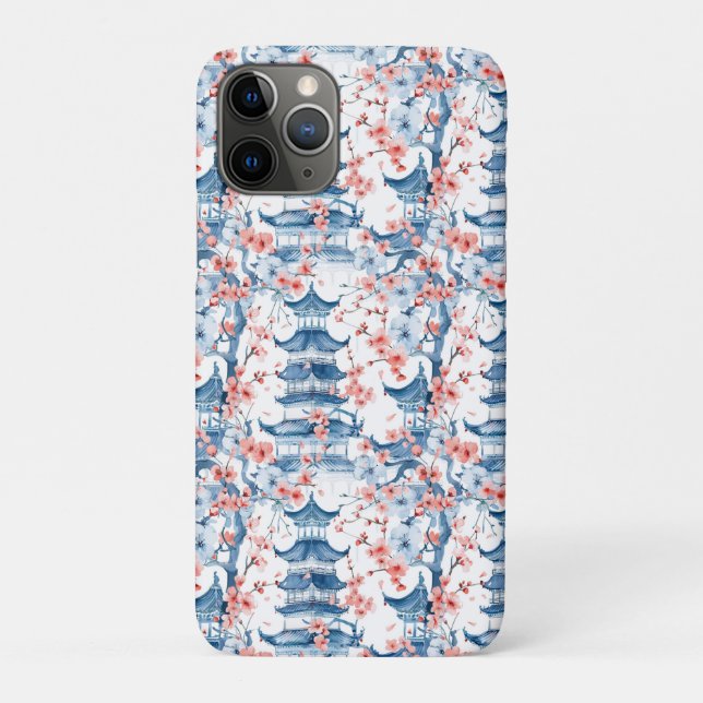 Blue Chinese Pagoda Cherry Blossom Pattern Case-Mate iPhone Case (Back)