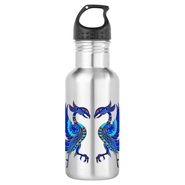 Blue chinese phoenix 532 ml water bottle (Front)