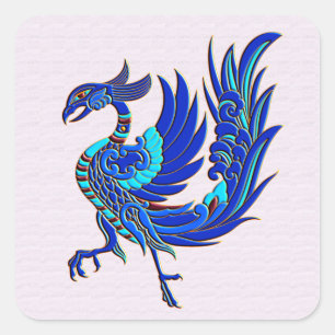 Blue chinese phoenix square sticker