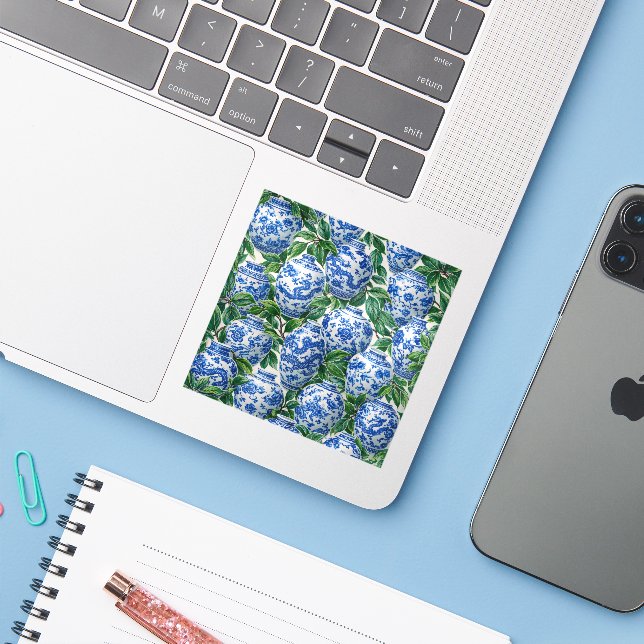 Blue Chinese Porcelain Ginger Jar (Laptop w/ iPhone)