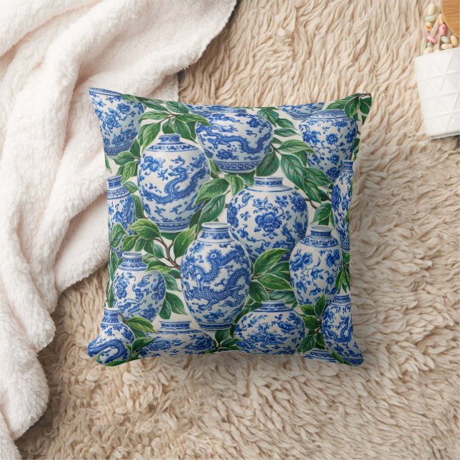 Blue Chinese Porcelain Ginger Jar Cushion (Blanket)