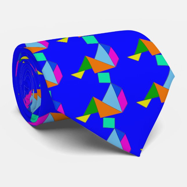 Blue Chinese Tangram Tie (Rolled)