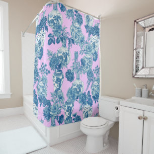 Blue Chinese Vases and Floral Bouquet Watercolor  Shower Curtain