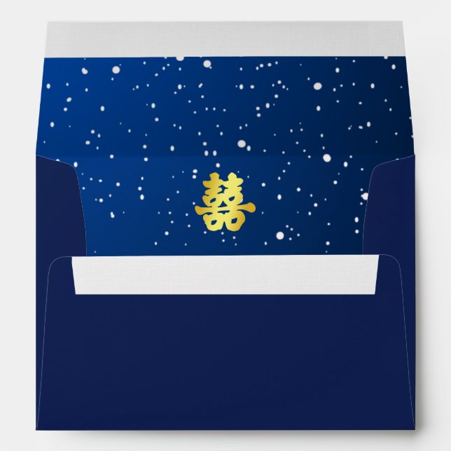 Blue Chinese wedding snowflake double happiness Envelope (Back (Bottom))