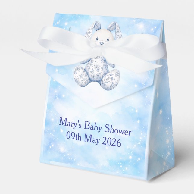 Blue Chinoiserie Baby Shower Favor Box (Front Side)