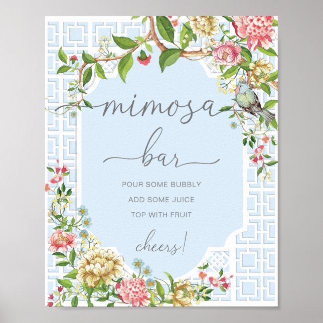 Blue Chinoiserie Baby Shower Mimosa Bar Sign (Front)