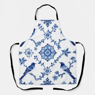 Blue Chinoiserie Bird Floral Pattern Apron