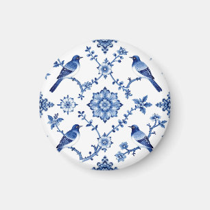 Blue Chinoiserie Bird Floral Pattern Magnet