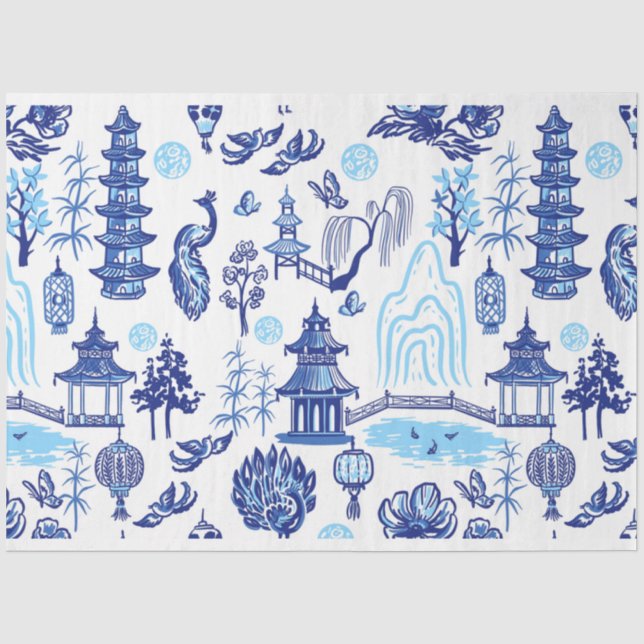 Blue Chinoiserie Blue Flow Decoupage  Tissue Paper (Front)