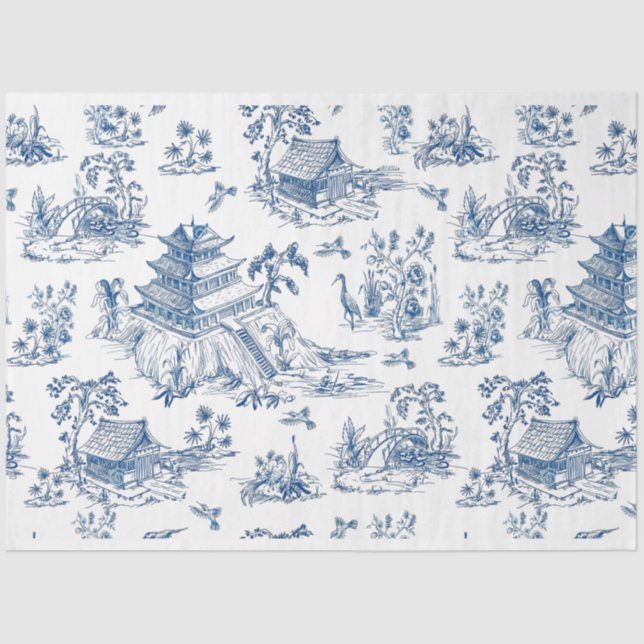 Blue Chinoiserie Blue Flow Decoupage  Tissue Paper (Front)