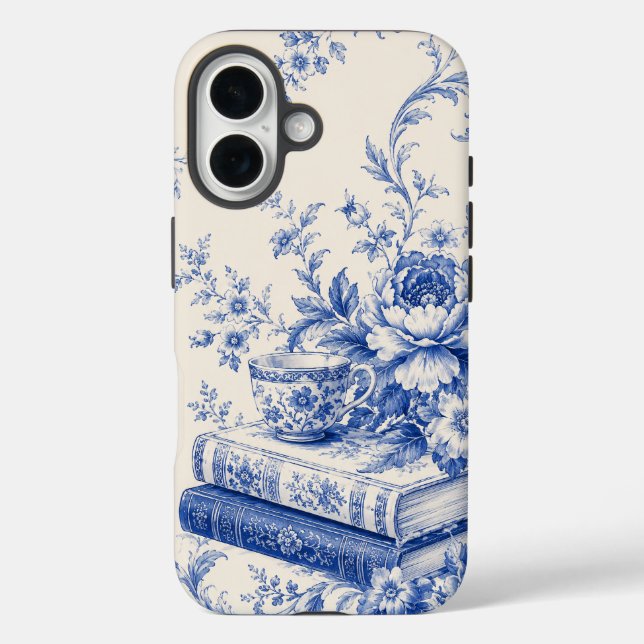 Blue Chinoiserie Books and Tea Phone Case (Back)